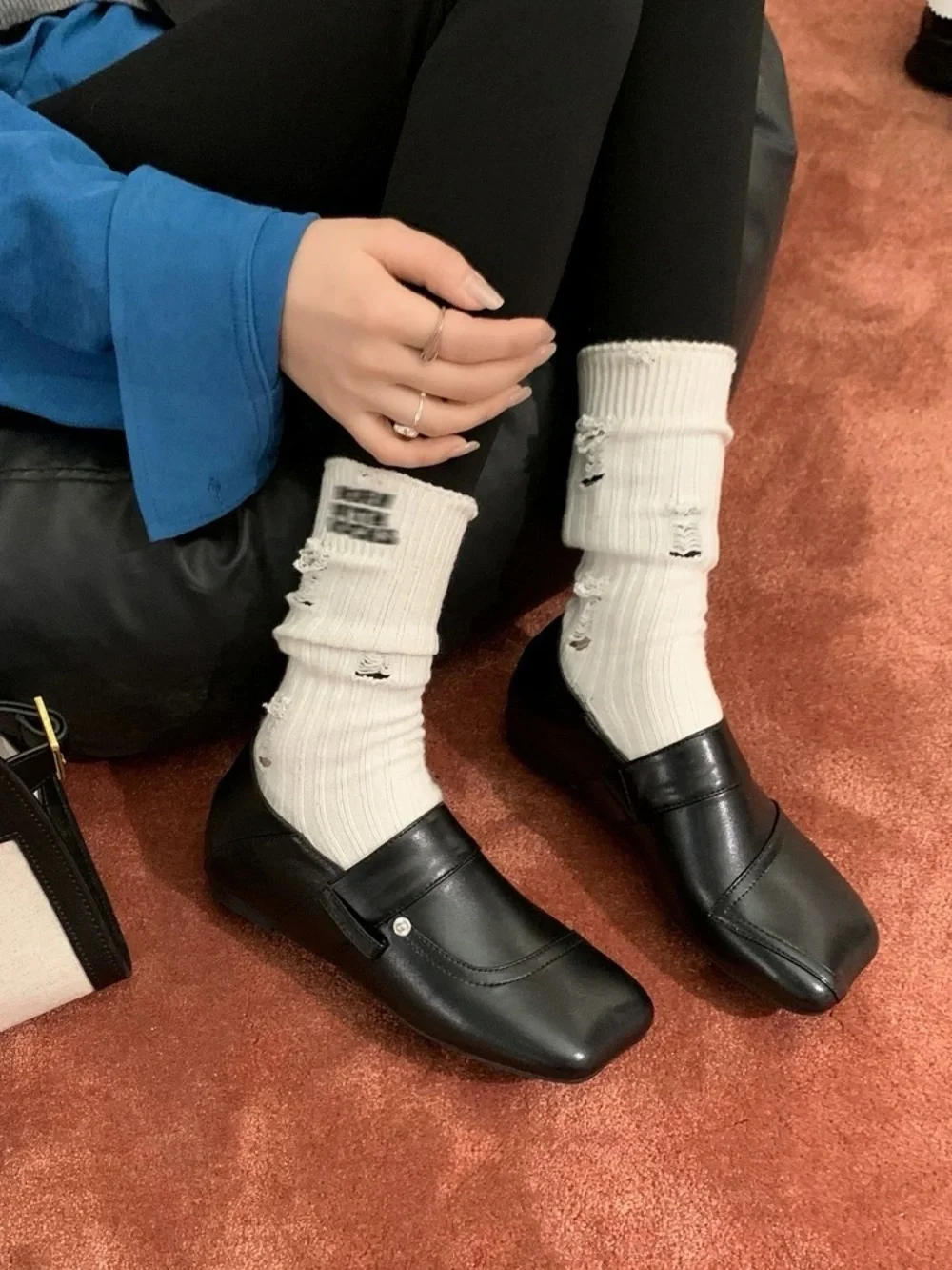 Black Square-Toe Slip-On Leather Loafers - Picture 6 of 8